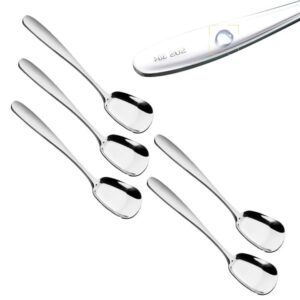 arithmetic square head stainless steel spoons, square head stainless steel spoons, thicked stainless steel square serving spoons, 6.7" stainless steel soup spoons rice spoons dessert spoons (5, 7.3")