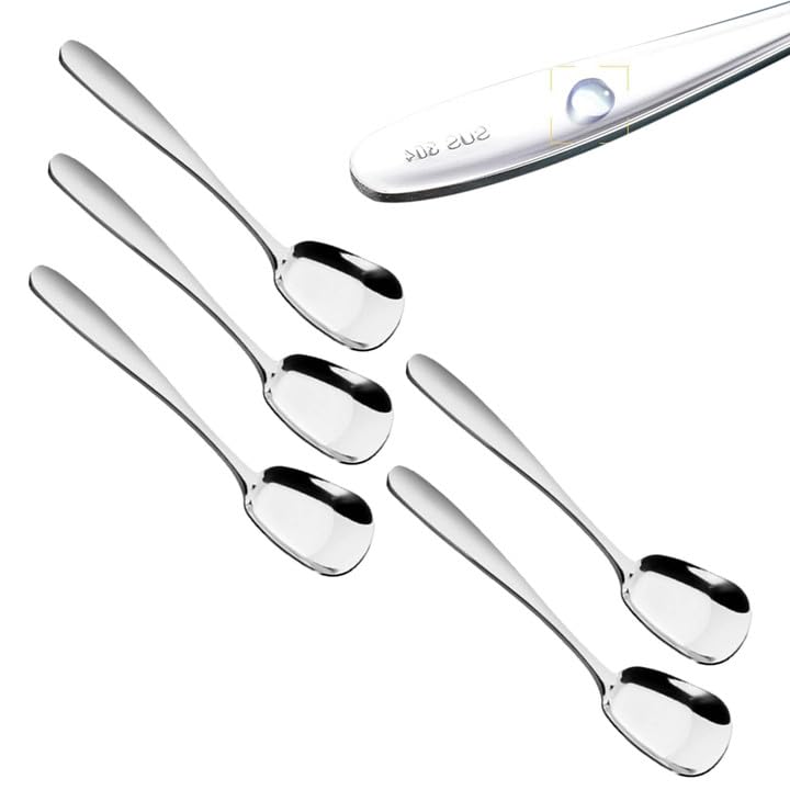 Arithmetic Square Head Stainless Steel Spoons, Square Head Stainless Steel Spoons, Thicked Stainless Steel Square Serving Spoons, 6.7" Stainless Steel Soup Spoons Rice Spoons Dessert Spoons (5, 7.3")