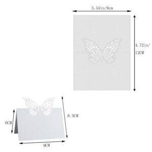 50 Pcs Place Cards for Table Setting with Butterfly White Folded Blank Table Seat Card Name Signs Card for Reception Baby Shower Weddings Party Dinner