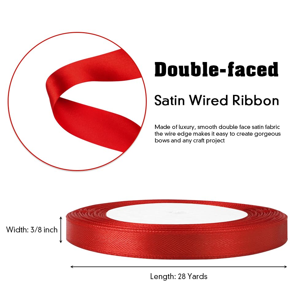 Red Ribbon for Gift Wrapping Red Christmas Ribbon for Christmas Tree Red Satin Ribbon Red Ribbon Week 3/8 in 25 Yards Red Hair Ribbon Red Gift Ribbons Lei for Invitation Red Ribbons