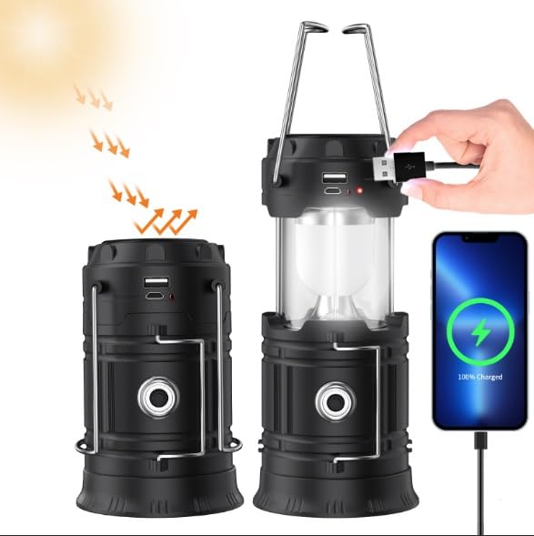 Rechargeable Solar Camping Lantern - High Brightness, Long Battery Life, Durable Handle - Perfect for Camping, Power Outages, and Home Emergency Supplies