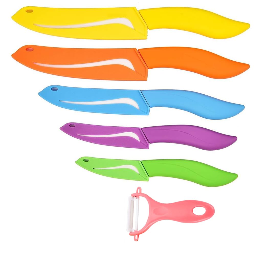 Ceramic Knife Set 6 Piece Ceramic Knives Colored with Cover Kitchen Knife Set include Peeler 3 inch Paring Knife Bread knife 6 inch Small Chef Knife