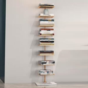 aurorize metal spine book tower,modern vertical bookshelf tower,floor-to-ceiling invisible bookshelf,for home office,living room,bedroom,kitchen,gold-13.7x11x59in