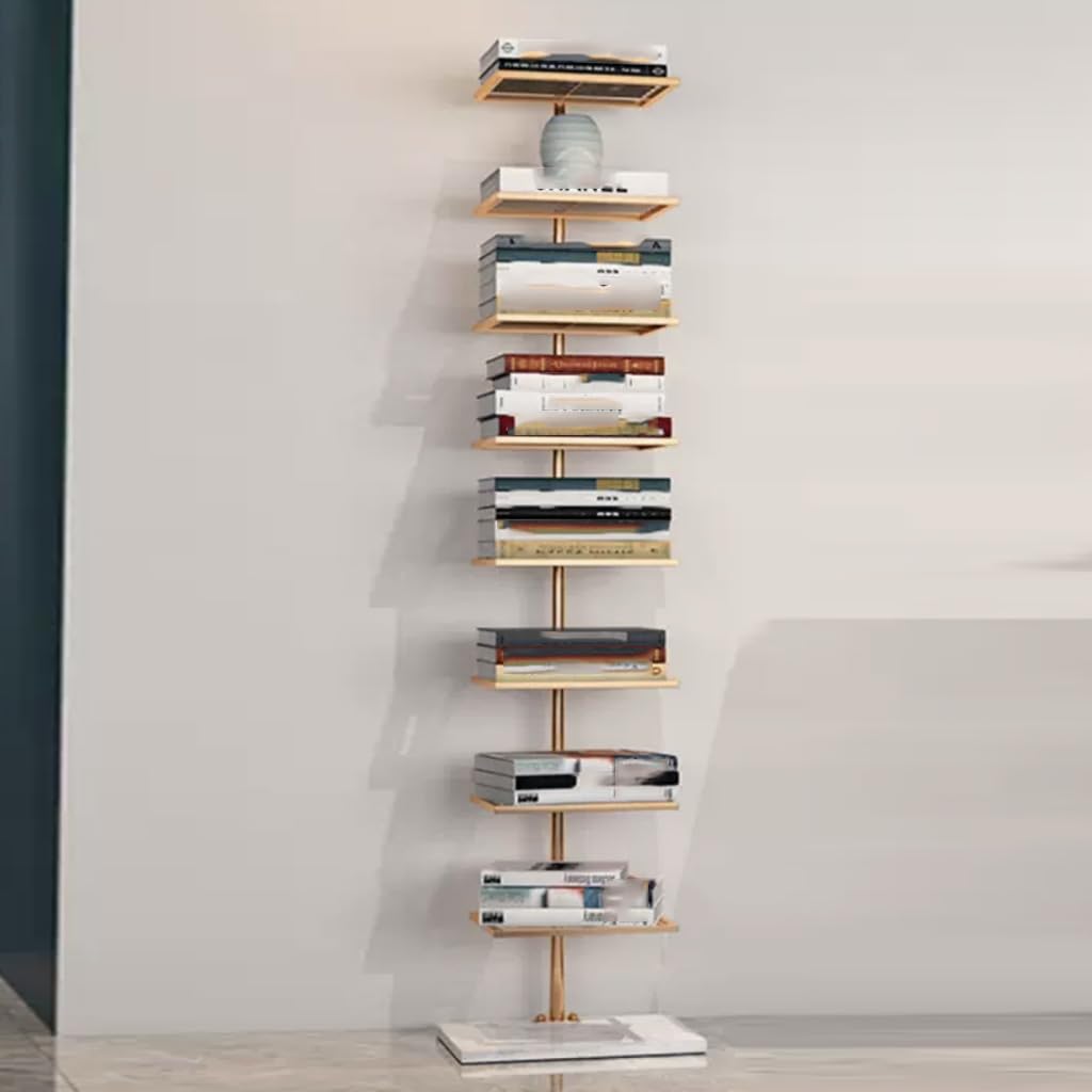 Aurorize Metal Spine Book Tower,Modern Vertical Bookshelf Tower,Floor-to-Ceiling Invisible Bookshelf,for Home Office,Living Room,Bedroom,Kitchen,Gold-13.7x11x59in