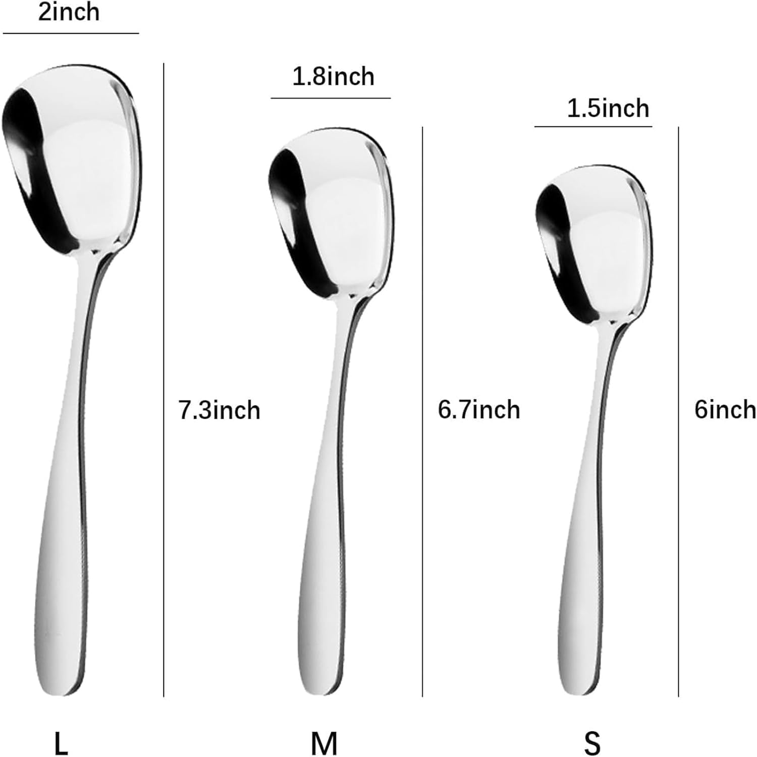 Arithmetic Square Head Stainless Steel Spoons, Square Head Stainless Steel Spoons, Thicked Stainless Steel Square Serving Spoons, 6.7" Stainless Steel Soup Spoons Rice Spoons Dessert Spoons (5, 7.3")