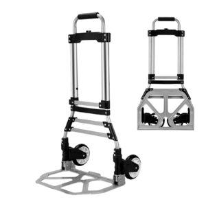 folding hand truck dollys cart, heavy duty 350 lb capacity portable aluminum dollys cart with telescoping handle and rubber wheels for moving,shopping,travel, warehouse use