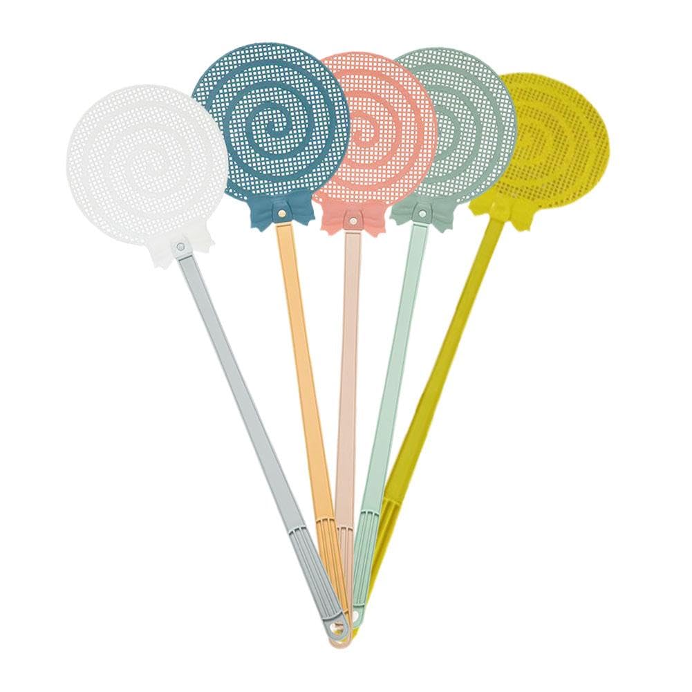 GINTBN 5Pcs Fly Swatter, 21 * 5.9in Long Handle Plastic Flyswatter, Vibrant Colorful ​Lollipop Shape Fly Swatters, Fly Swatter for Indoor and Outdoor