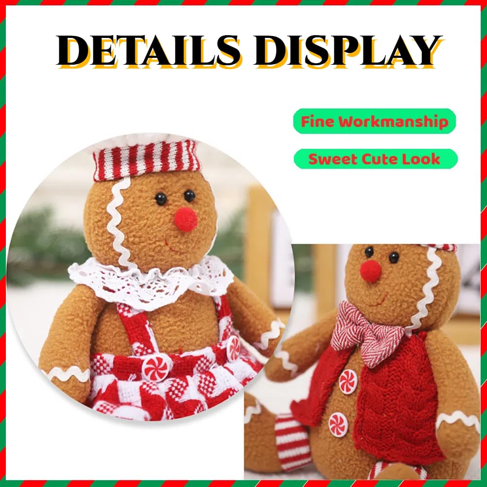 JJYZB Adorable Christmas Gingerbread Man Plush Toy-9.4in Gingerbread Shape Stuffed Animal,Gingerbread Plush Doll for Christmas Tree Topper Xmas Party Decor (boy+Girl)