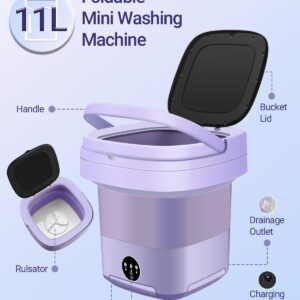 Portable Washing Machine, 11L Upgraded Large Capacity Mini Washer, Small Washing Machine for Apartments, Travel Laundry, Camping, RV, Dorm (Purple)