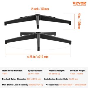 VEVOR Office Chair Base Replacement, 28", 2500 lbs Static Load Capacity, Heavy Duty Universal Computer Desk Chair Stool Base Part with Reinforced Metal Legs, Desk Chair Base Replacement Parts, Black