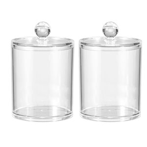 2-pack qtip dispenser apothecary jars, cotton swab,round pads, floss clear plastic apothecary jar set for bathroom canister storage organization, vanity makeup office dresser organizer