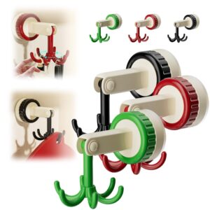 360 degrees rotating folding hook, 2024 new suction cup hooks under cabinet kitchen hooks for hanging utensils, utensil rack holder with 6 hooks for bathroom towel glass window (red & black & green)