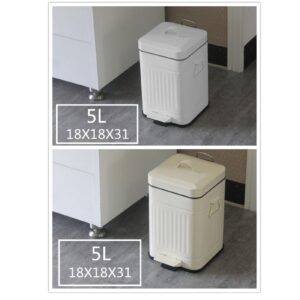 HarmonyBliss Retro Trash Bin Light Luxury Thickening Square Step On Trash Can with Lid for Home Kitchen Bathroom (5L Beige 18x18x31cm / 7.1x7.1x12.2in)