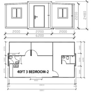 40FT 2 ROOM Tiny Homes to Live in for Adults prefab unfoldable House casas prefabricadas para Vivir Small Foldable Container House kit Mobile Modular Guest House for Sale,Bathroom Toilet Kitchen