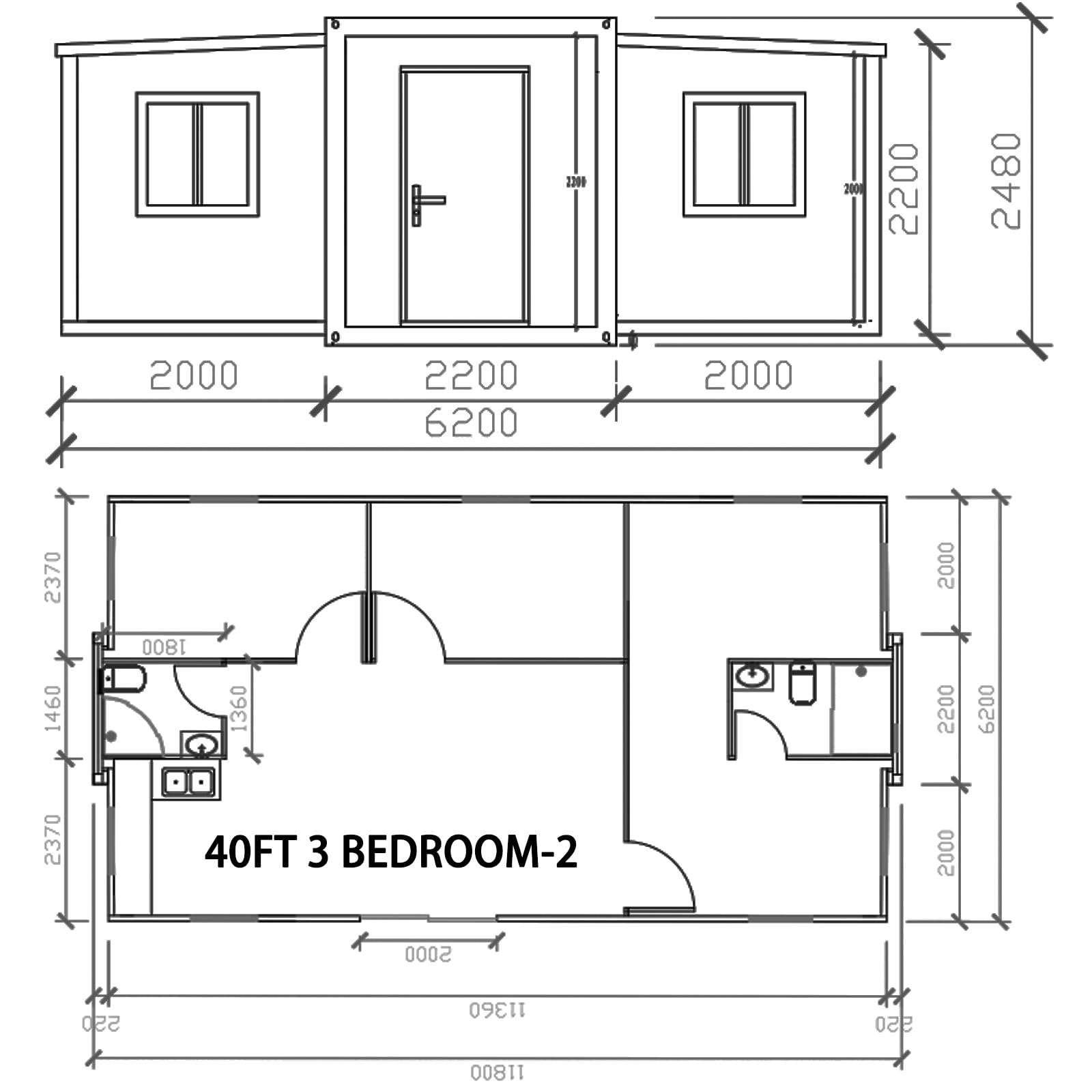 40FT 2 ROOM Tiny Homes to Live in for Adults prefab unfoldable House casas prefabricadas para Vivir Small Foldable Container House kit Mobile Modular Guest House for Sale,Bathroom Toilet Kitchen