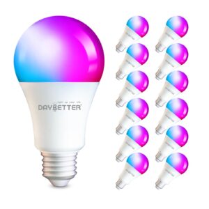 daybetter 12 pack smart light bulbs, smart bulbs that compatible with alexa & google assistant, led color changing light bulbs, dimmable a19 e26 800lm multicolor led light bulbs, no hub required