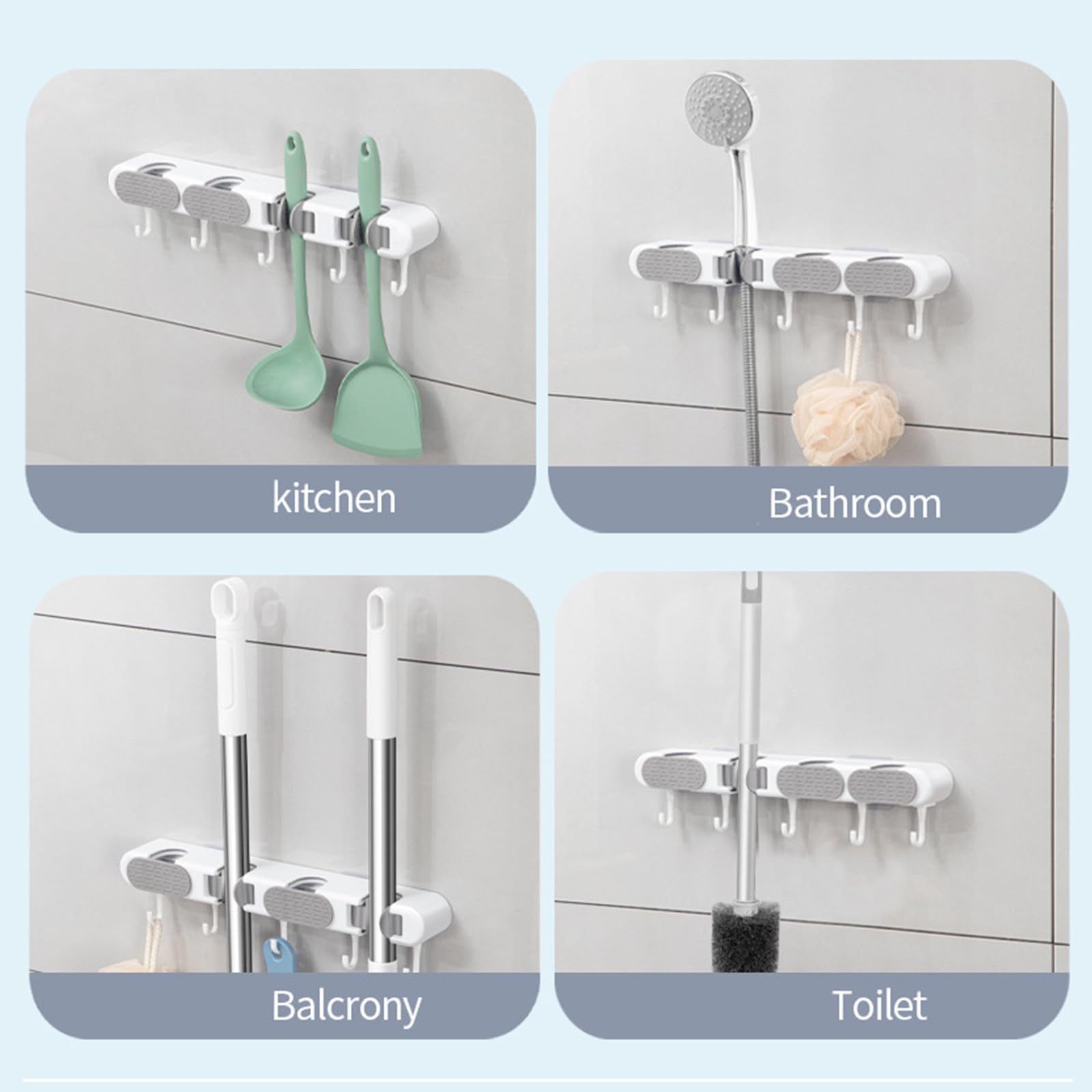 Sales Today Clearance Only, Mop and Broom Holder Wall Mount, 4 Position Storage Rack with 5 Retractable Hooks, Utility Holder for Garage Storage, Wall Mounted Heavy-Duty Rack Kitchen Laundry