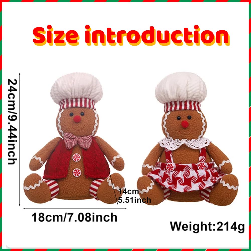 JJYZB Adorable Christmas Gingerbread Man Plush Toy-9.4in Gingerbread Shape Stuffed Animal,Gingerbread Plush Doll for Christmas Tree Topper Xmas Party Decor (boy+Girl)