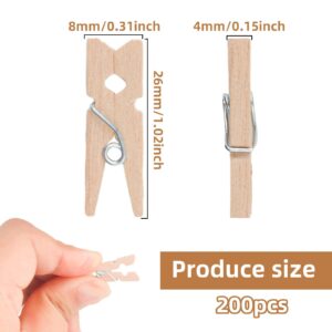 200PCS Mini Clothes Pins Small Clothes Pins Wooden & Tiny Clothes Pins for Photos Push Pin Clothes Pins for Classroom & Wooden Pegs for Wall Hanging Pictures Small Clothespins（2.5X0.3CM