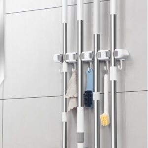 Sales Today Clearance Only, Mop and Broom Holder Wall Mount, 4 Position Storage Rack with 5 Retractable Hooks, Utility Holder for Garage Storage, Wall Mounted Heavy-Duty Rack Kitchen Laundry