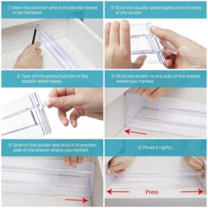 Flyxiregg Drawer Dividers Organizers 8 Pack, Adjustable 3.2" High Expandable from 12.2-21.4" Kitchen Drawer Organizer, Clear Plastic Drawers Separators