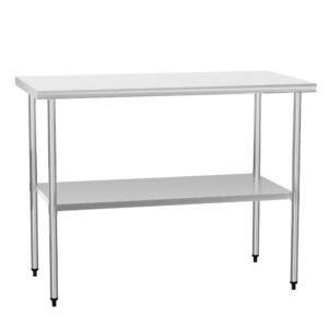 stainless steel table 24 x 48 inches commercial metal work table with adjustable undershelf and bullet feet for kitchen prep, outdoor, restaurant, hotel & garage