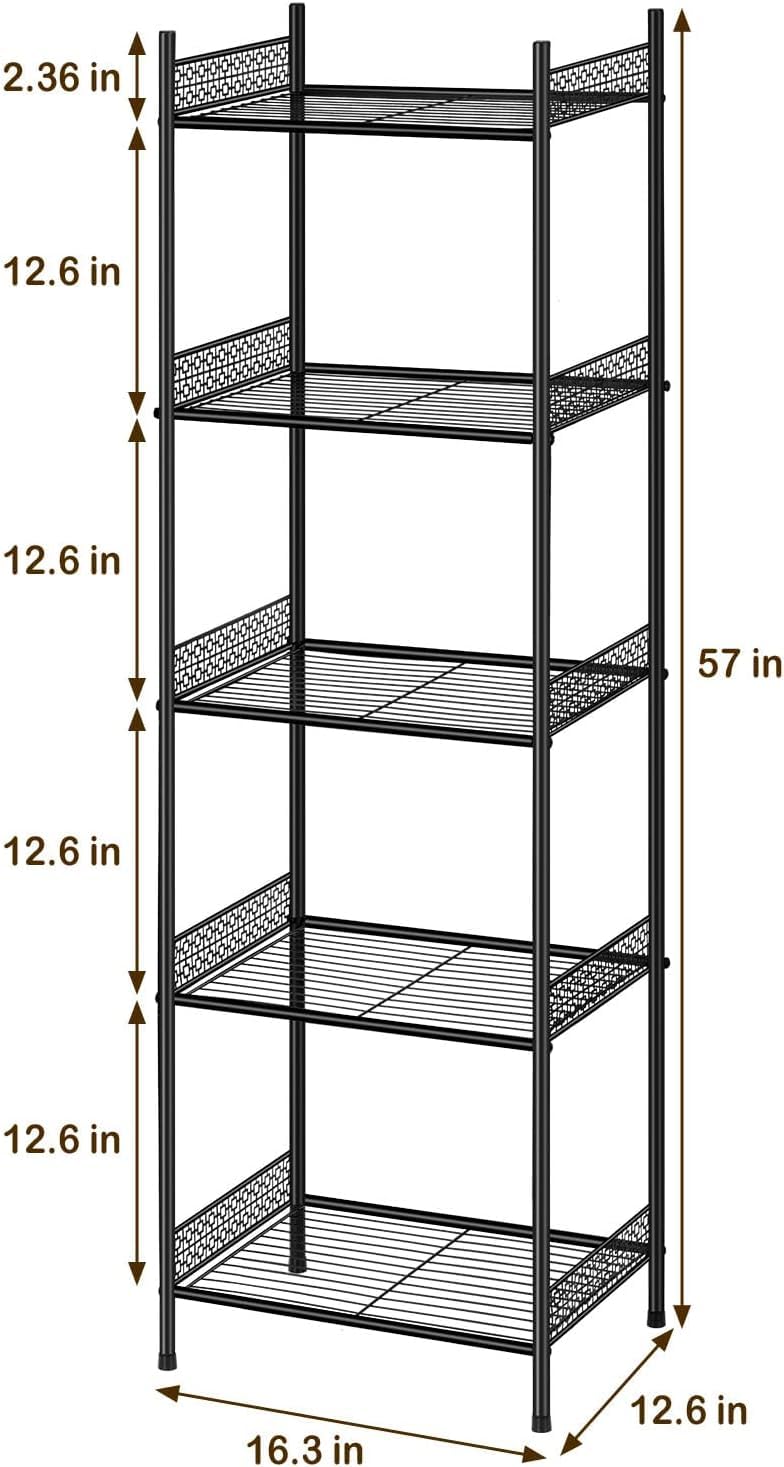 2 Pack 5-Tier Bathroom Storage Shelf, Heavy Duty Wire Shelving Unit Free Standing Towel Rack Organization for Kitchen Bathroom Laundry, Black