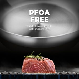 12 inch Tri-Ply Stainless Steel Pan,PFOA&PTFE Free Skillets,Chef's Pans,Dishwasher and Oven Safe Cookware, Works on Induction,Ceramic and Gas Cooktops