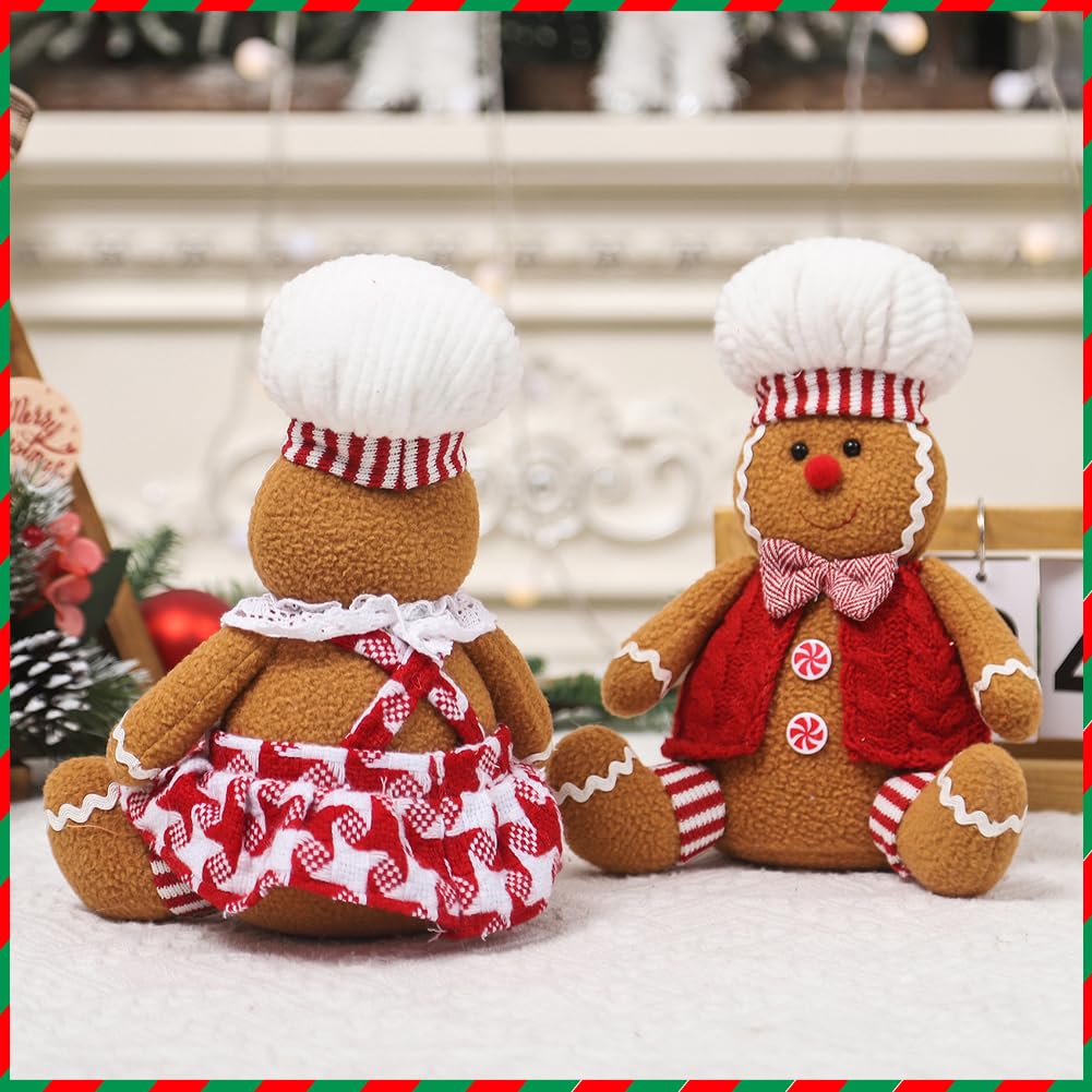 JJYZB Adorable Christmas Gingerbread Man Plush Toy-9.4in Gingerbread Shape Stuffed Animal,Gingerbread Plush Doll for Christmas Tree Topper Xmas Party Decor (boy+Girl)