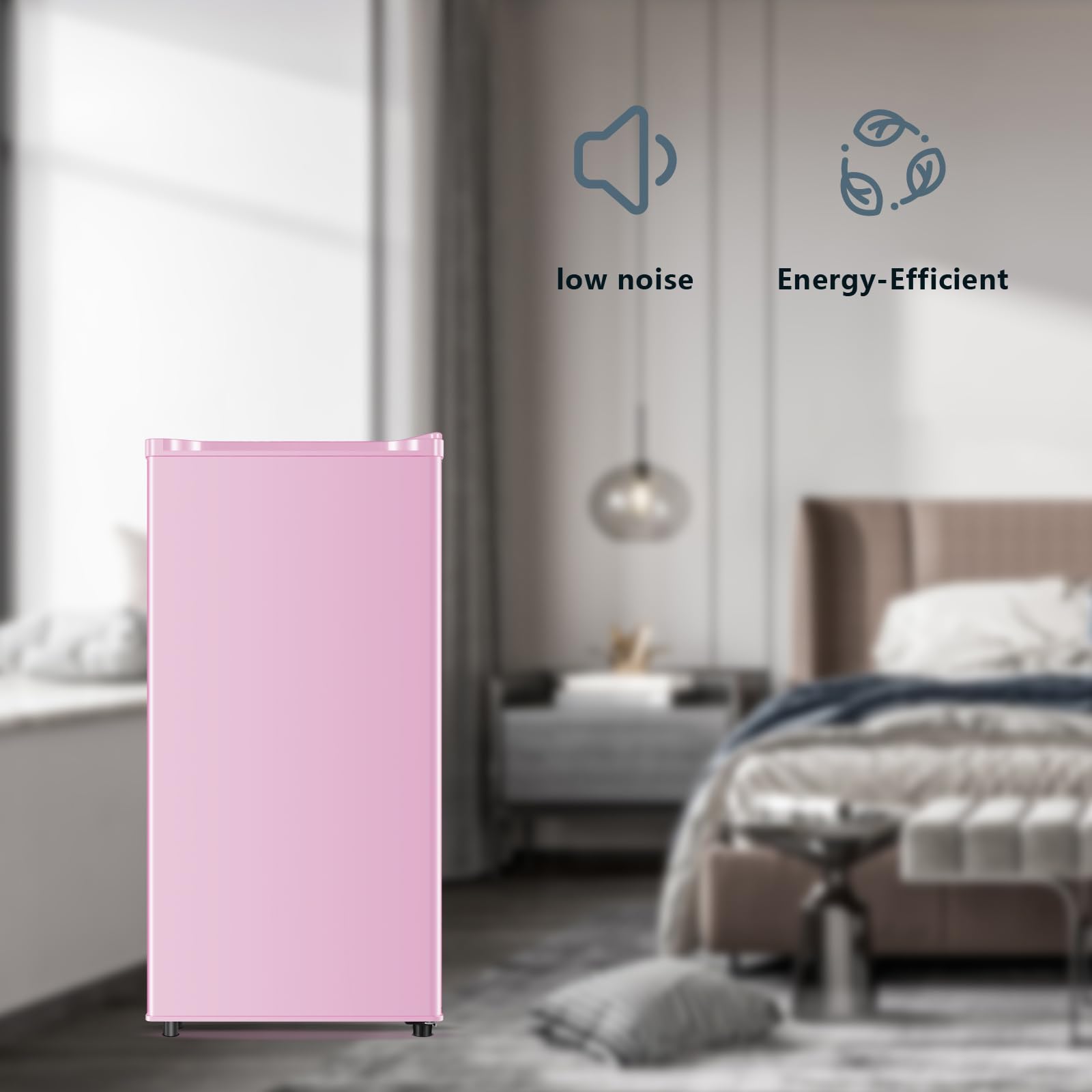 Seaoola Mini Fridge with Freezer, Single Door 3.1 Cu.Ft, Compact Mini Refrigerator, LED Light, Adjustable Thermostat, Removable Glass Shelves, Small Refrigerator for Dorm/Office/Bedroom(Pink)