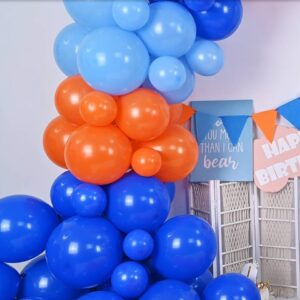 Blue and Orange Balloons Garland Arch Kit, 122 PC Dark Blue and Orange Balloons, Orange Royal Bright Baby Blue Party Balloon for Boy Kids Birthday Baby Shower Gender Reveal Graduation Party Decoration