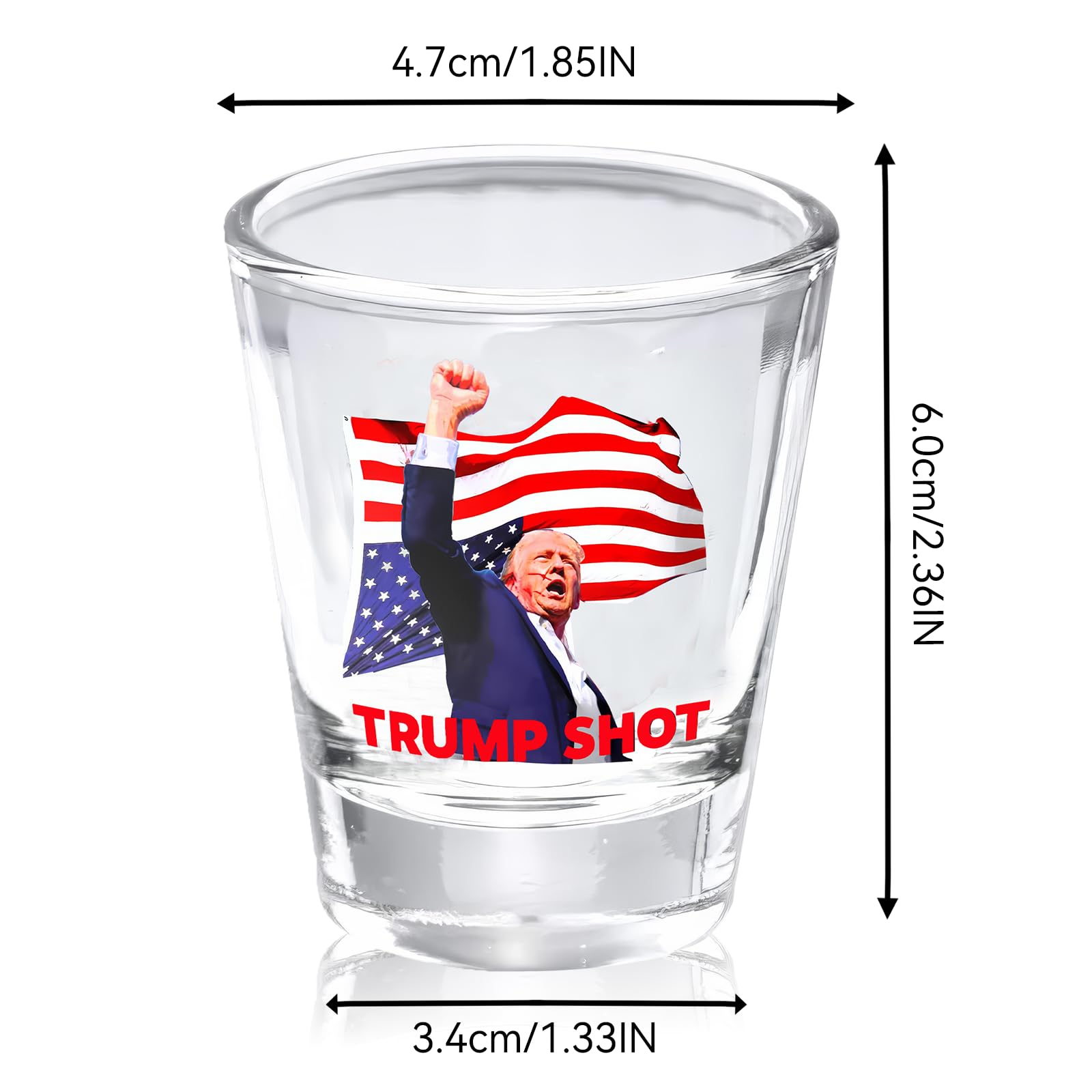 Pekuality Trump Shot Glass 1.5oz-2024 Survived Assassination Shot at Election Rally -Never Surrender - Trump Mug Shot Glass -Small Glass Cups Gift (4 pcs)