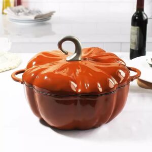 Pumpkin Cocotte,Pumpkin Dutch Oven Pot With Lid,Enamel Cast Iron Cooking Pot,Non Stick Pumpkin Pot,Stew Pot Soup Pot,Serves 3-5,Halloween Thanksgiving Decor Pot Gift(Orange)