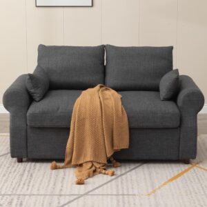 Panana Linen Fabric Sofa with Lift-up Under Storage, Light or Dark Gray, 2 or 3 Seater (Dark Gray Linen Fabric, 2 Seater)