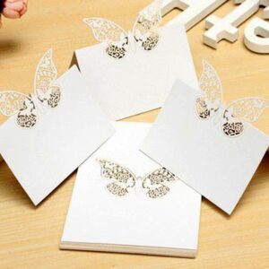 50 Pcs Place Cards for Table Setting with Butterfly White Folded Blank Table Seat Card Name Signs Card for Reception Baby Shower Weddings Party Dinner