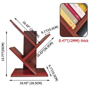 MIAO YUAN Wooden 3 Tier Open Bookshelf Tree Design Book Organizer, Desktop Storage Rack for CDs/Albums/Books/Magazines, Modern Freestanding Display Shelf for Home, Office, Living Room