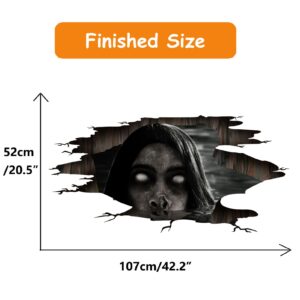 3D Halloween Wall Floor Decals, Scary Blind Woman from Ground Crack Realistic Halloween Stickers Cling, Removable Floor Art for Bedroom Living Room Bar Pub Party Supplier