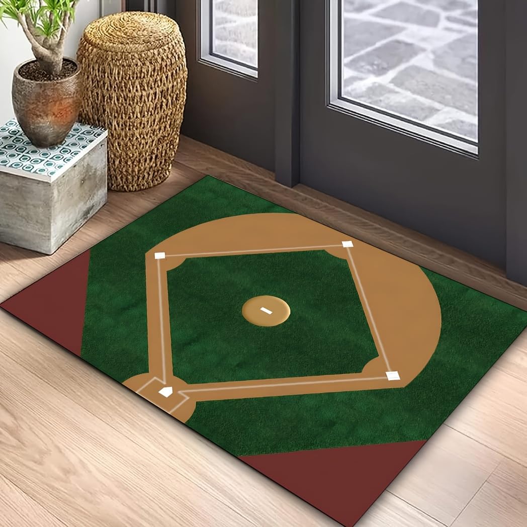 Baseball Field Area Rug, 6x8ft, Retro Sports Field Carpet for Living Room, Sports Theme Durable Anti-Slip Rug, Low Pile Non-Shedding Absorbent Home Decor Carpets for Family Boy Room