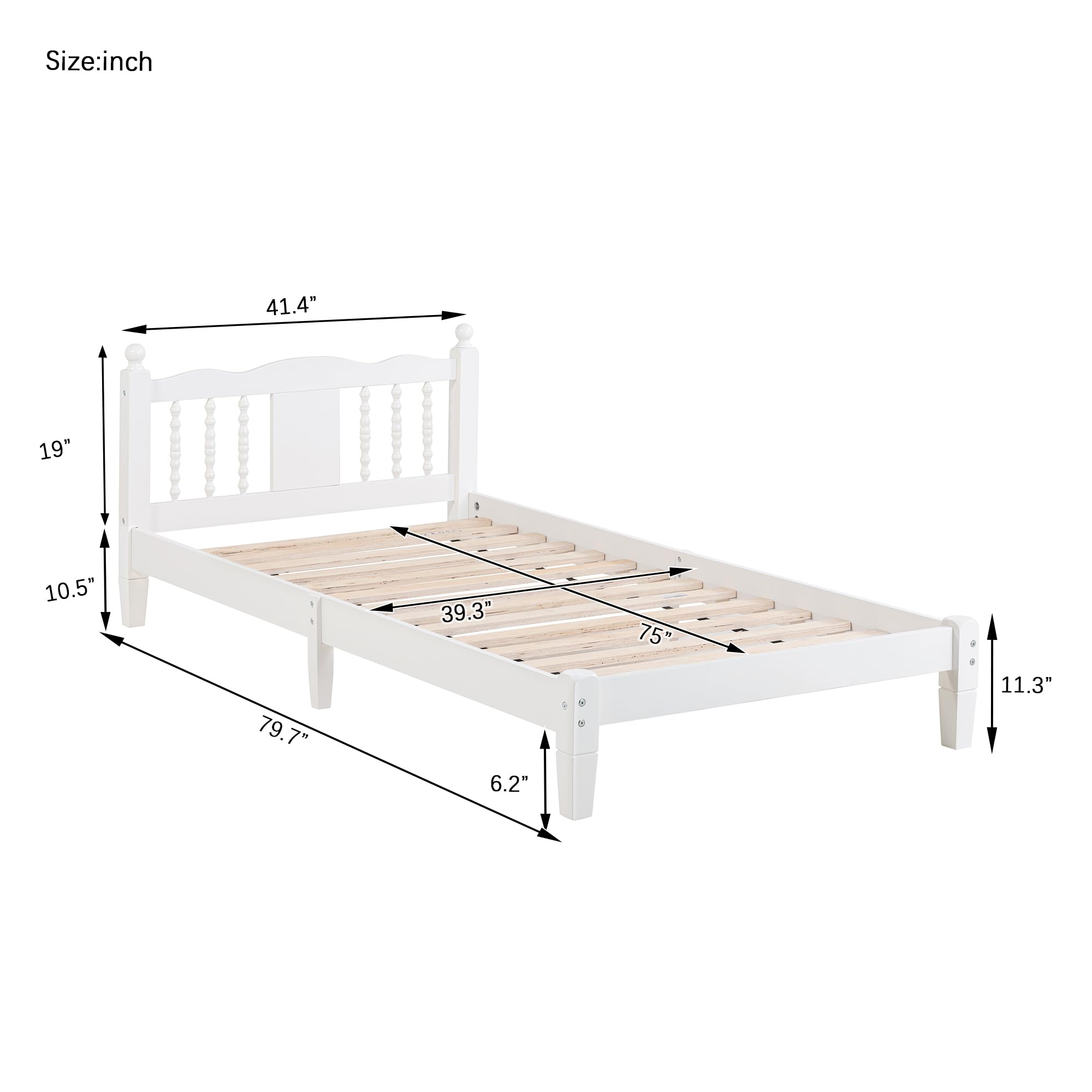 Bellemave Kids Twin Bed, Wooden Twin Platform Bed for Boys, Girls, Teens, Twin Size Bed Frames for Kids, White Twin Bed Frame, White