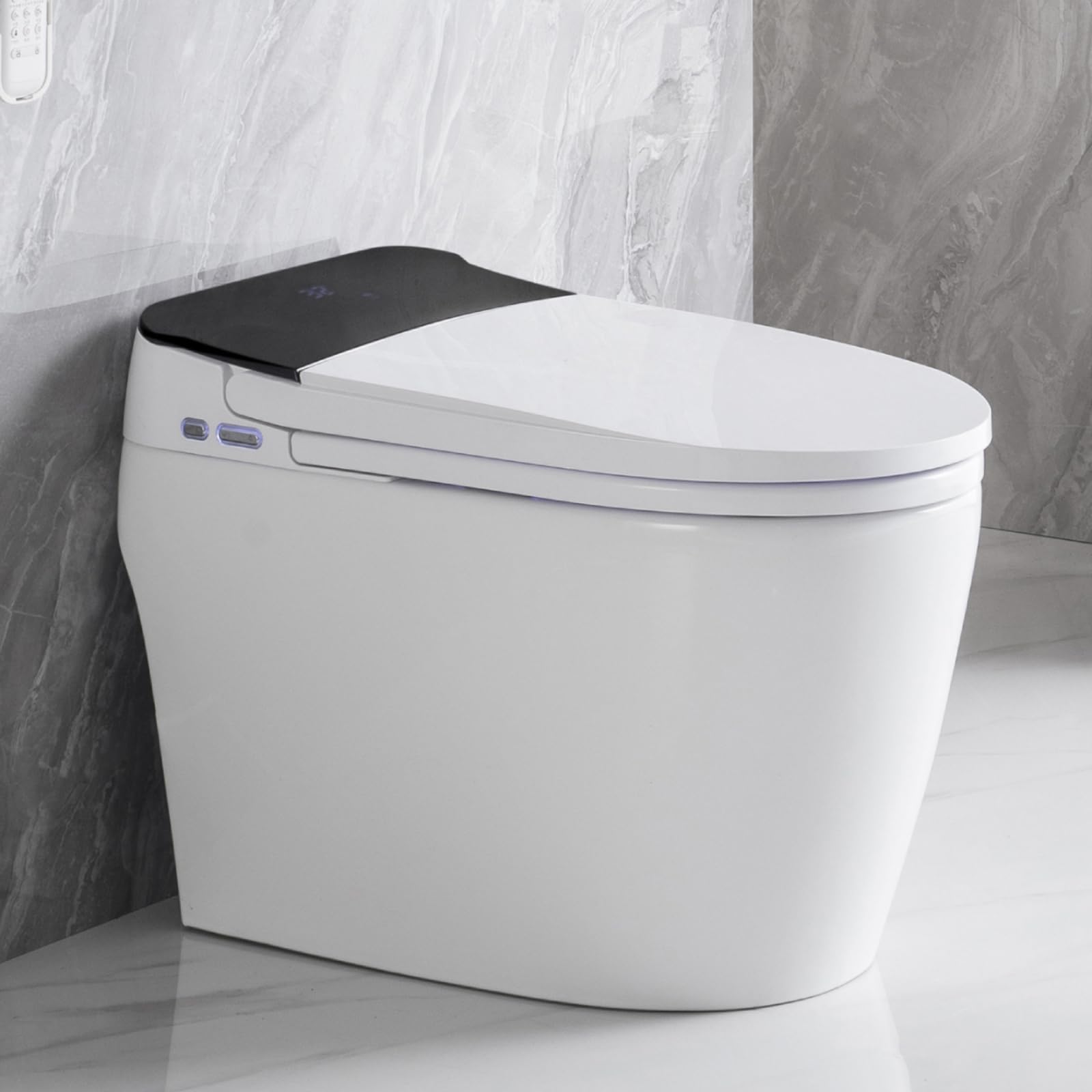 Smart Toilet with Heated Bidet Seat, Intelligent Tankless Toilet with Bidet Built-in, Feet Sensor, Auto Open/Close Seat, Off Seating Auto Flush, Night Light, Warm Water & Dryer, White