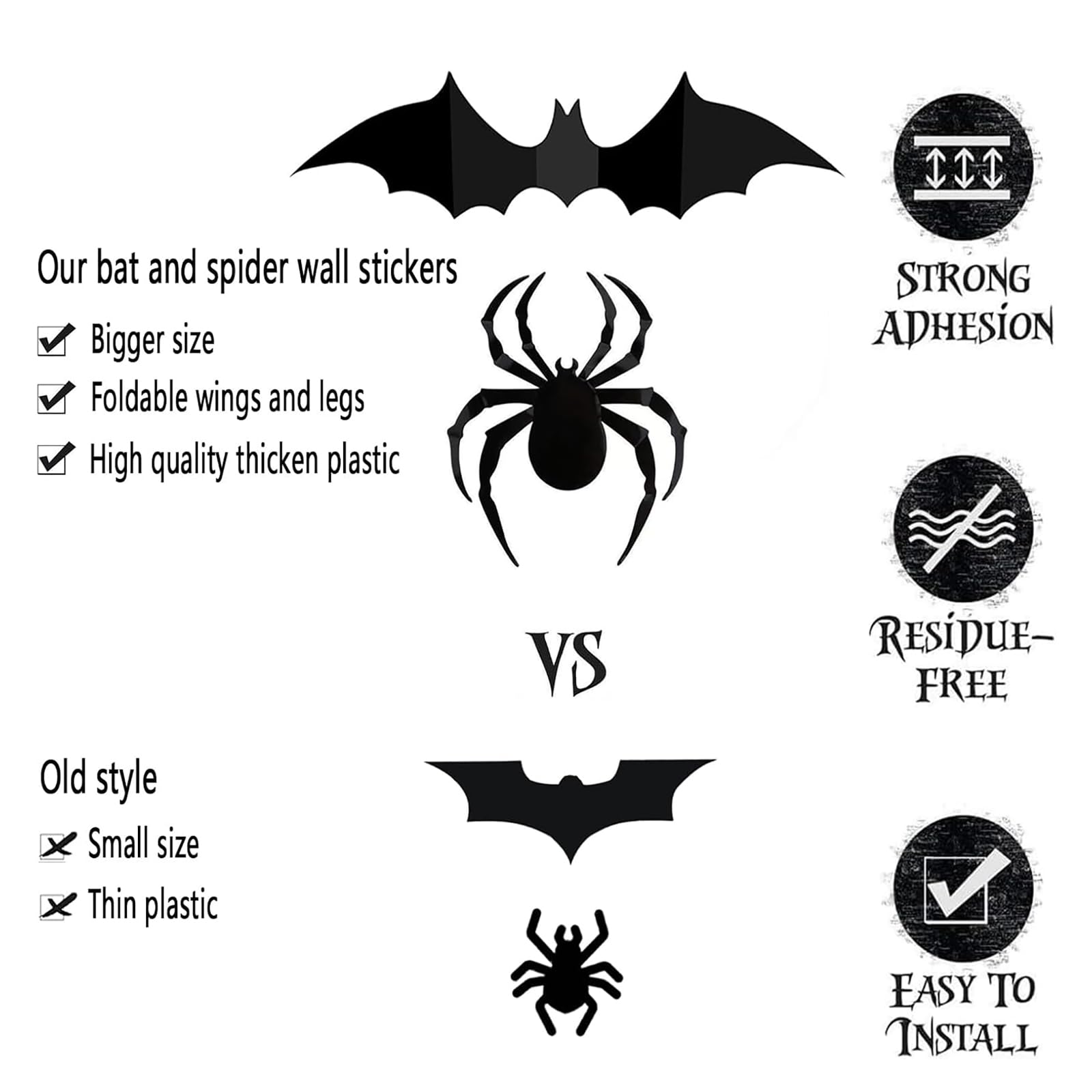 152 Pcs Hallween Decorations: Bats Wall Decor 140PCS 3D PVC Black Scary Bat Sticker and 12PCS 3D Scary Spider Stickers for Creepy Home Decor Halloween Party Decorations DIY Wall Decal