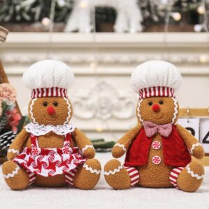 jjyzb adorable christmas gingerbread man plush toy-9.4in gingerbread shape stuffed animal,gingerbread plush doll for christmas tree topper xmas party decor (boy+girl)