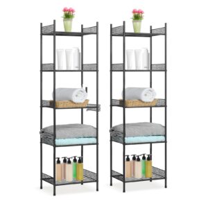 2 Pack 5-Tier Bathroom Storage Shelf, Heavy Duty Wire Shelving Unit Free Standing Towel Rack Organization for Kitchen Bathroom Laundry, Black