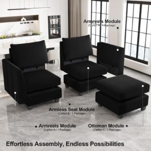 Belffin Modular Sofa Middle Seat Module for Velvet Piping Modular Sectoinal Couch, Armless Single Sofa, Black