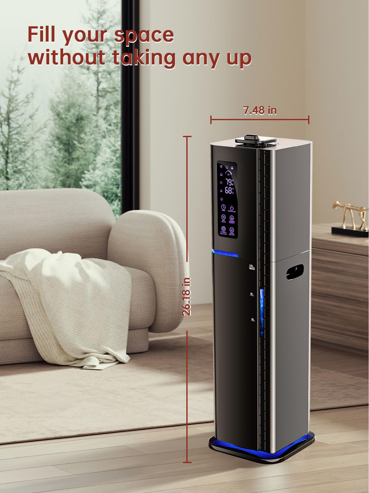 2.64Gal Humidifiers for Bedroom Large Room, Warm and Cool Mist up to 500ft², Top Fill Diffuser Ambient Light, 3 Mist Modes, 24H Timer,35dB Quiet Humidifier for Home Office Plant