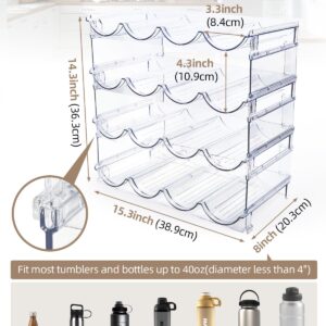 TIDY SAVANT Water Bottle Organizer - 4 Pack Clear Stackable Bottle Storage Rack and Wine Rack for Stanley Yeti Bottle and Other Tumbler Organizer for Kitchen Cabinets, 4 Tier Hold 16