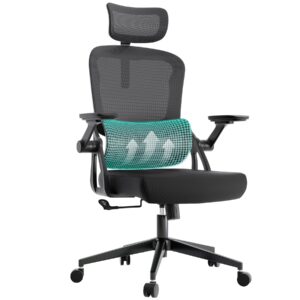 laojawbow ergonomic office chair - 500lb comfy desk chairs with headrest and lumbar back support, heavy duty mesh computer chairs with wheels and arms for home office, study, bedroom and college dorm