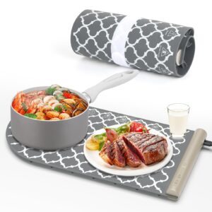 food warming mat - fast heating electric warming tray with 4 level temperature, fast full surface heating mat, 3 hours auto off, rollable portable food warmers for individual meals