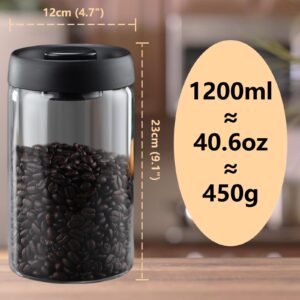 HelpyLife Vacuum Coffee Canister, 40.6floz Grey Glass Coffee Bean Storage,Perfect for Coffee Beans,Loose Tea,Candy,Sugar,Nuts,Spices (1200ML)