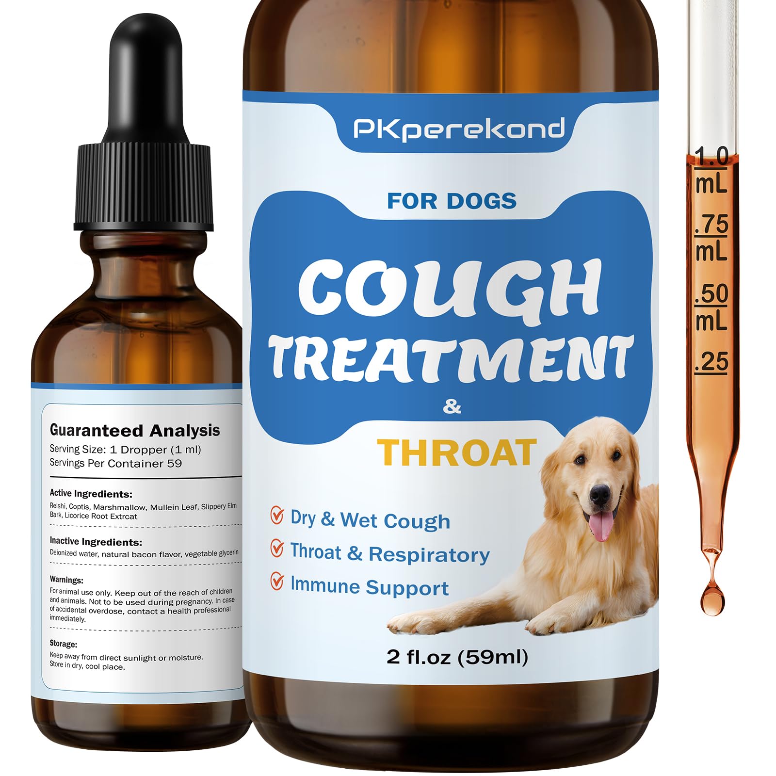 Cough Treatment for Dogs - Relives Sore Throat, Dry & Wet Cough in Dogs - Trachea Collapse and Respiratory Support - Immune Supplement for Dogs - Natural Herbal Remedy 2 oz